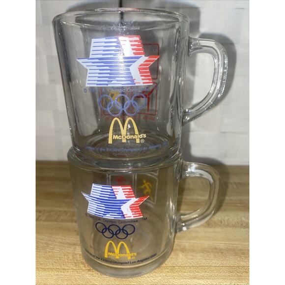 Set of 2 Vintage McDonalds 1984 Los Angeles Olympics Glass Mugs Weights Horse - Picture 6 of 6